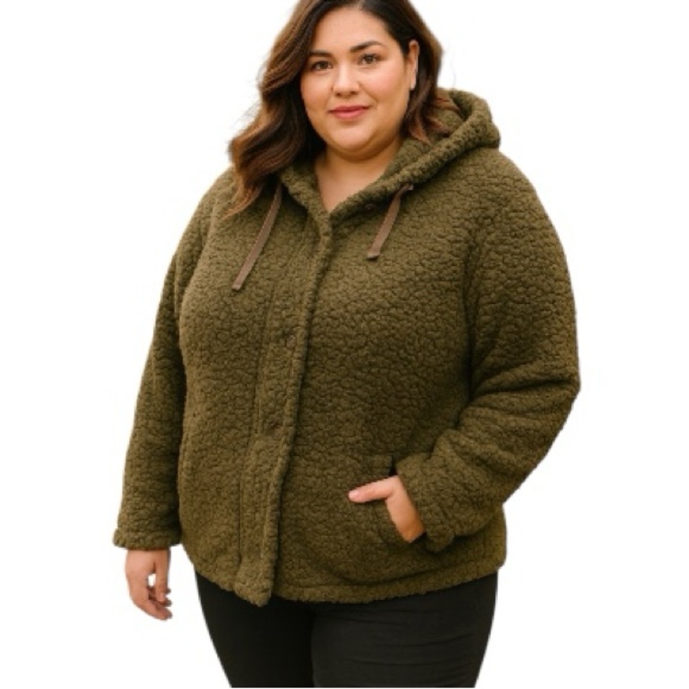 Perch by Blu Pepper Olive Green Sherpa Hoodie Jacket PTB5323 Womens XXL NWOT